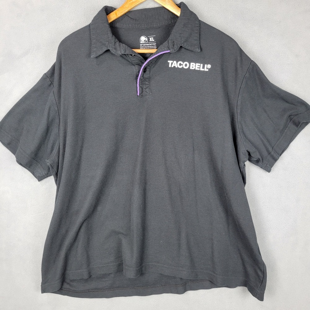 Taco Bell Fast Food Employee Uniform Polo Shirt‎ Mens XL Black Logo Cotton
